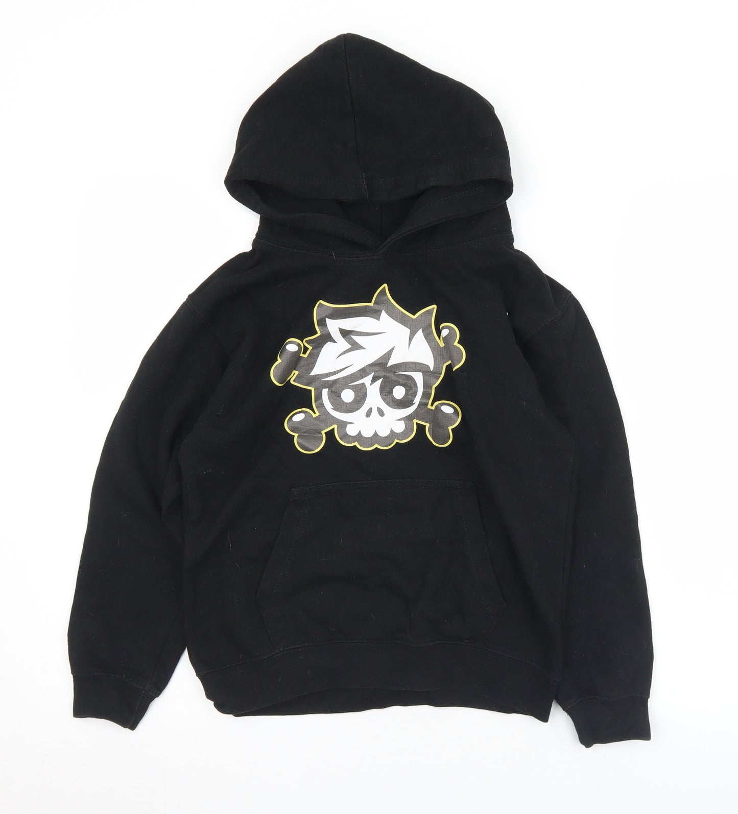 Just Hoods Boys Black  Cotton Pullover Hoodie Size 9 Years   - Face