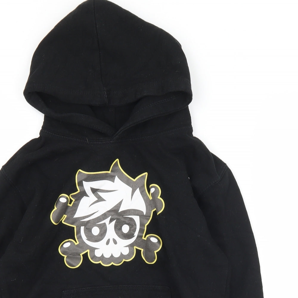 Just Hoods Boys Black  Cotton Pullover Hoodie Size 9 Years   - Face