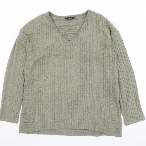 Dunnes Stores Womens Green V-Neck  Polyester Pullover Jumper Size M