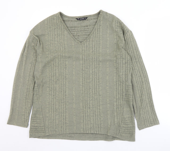Dunnes Stores Womens Green V-Neck Polyester Pullover Jumper Size M
