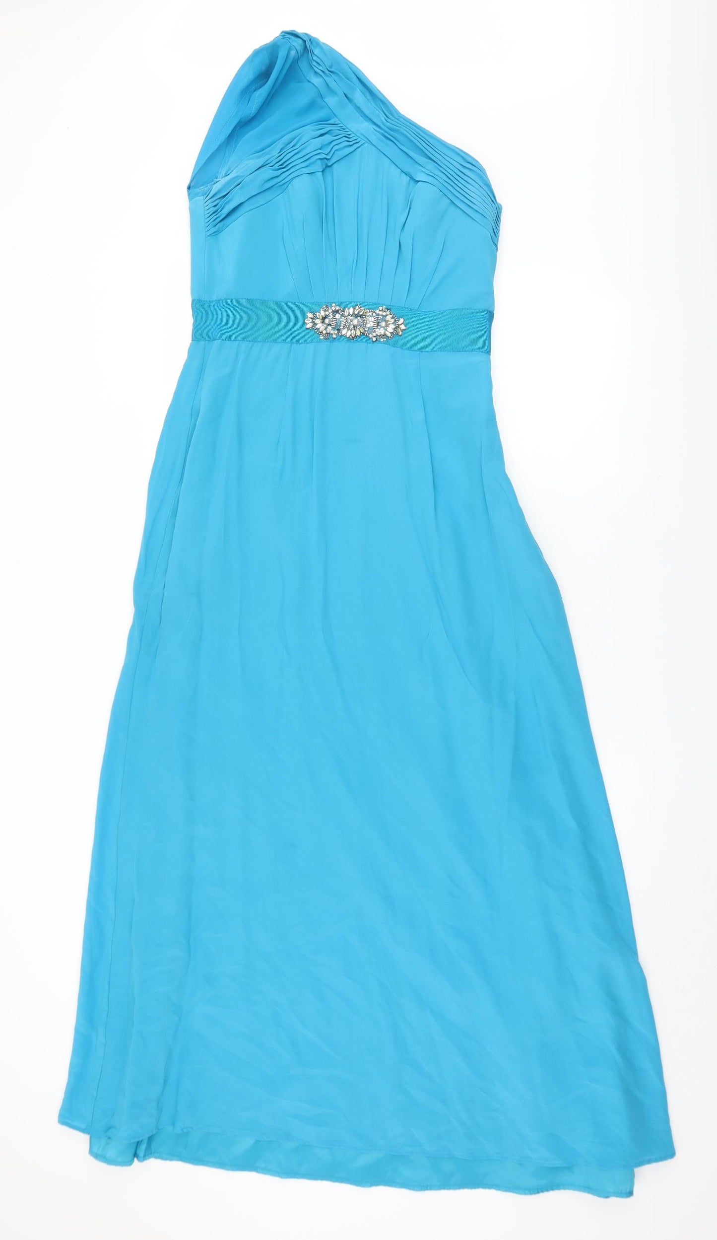 Monsoon Womens Blue  Silk Ball Gown  Size 12  One Shoulder Zip