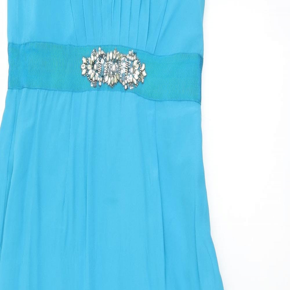 Monsoon Womens Blue  Silk Ball Gown  Size 12  One Shoulder Zip