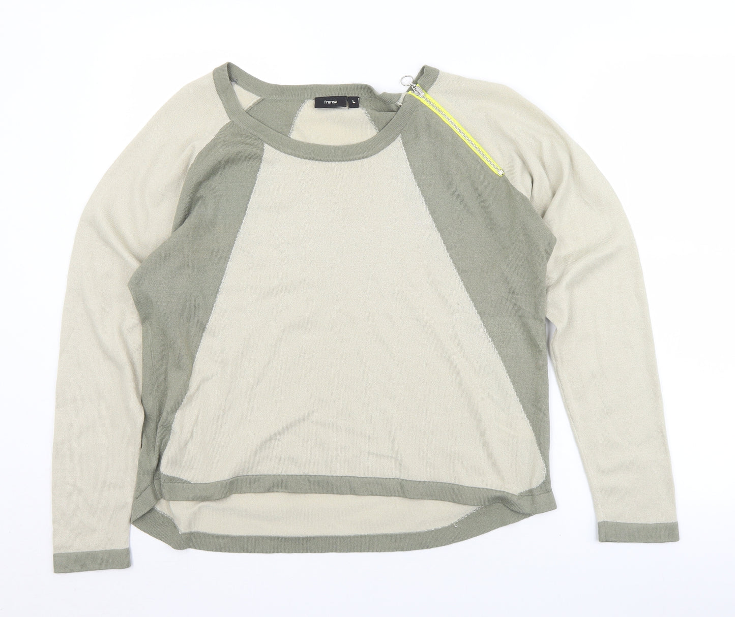 Fransa Womens Beige Round Neck  Acrylic Pullover Jumper Size L