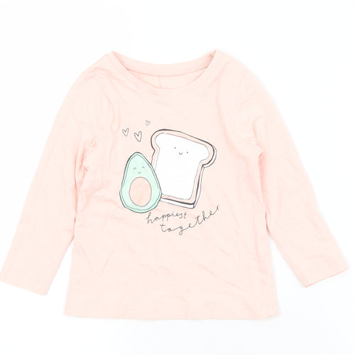 George Girls Pink  Cotton Basic T-Shirt Size 18-24 Months Crew Neck  - Avocado Toast
