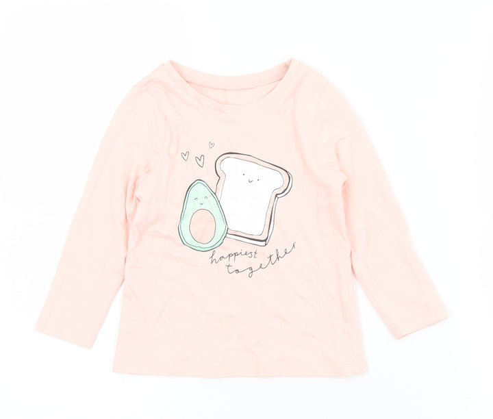 George Girls Pink Cotton Basic T-Shirt Size 18-24 Months Crew Neck - Avocado Toast
