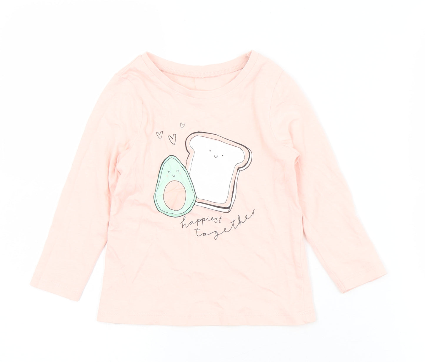George Girls Pink  Cotton Basic T-Shirt Size 18-24 Months Crew Neck  - Avocado Toast