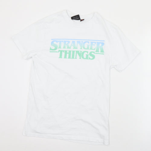 Primark Womens White  Cotton Basic T-Shirt Size S Crew Neck - Stranger Things