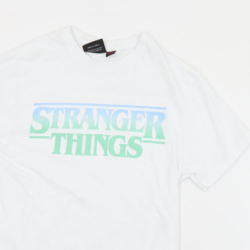 Primark Womens White  Cotton Basic T-Shirt Size S Crew Neck - Stranger Things