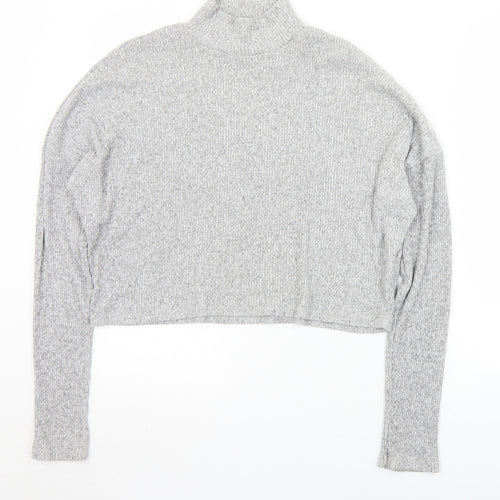 Topshop Womens Grey Mock Neck  Viscose Pullover Jumper Size 10   - Cropped