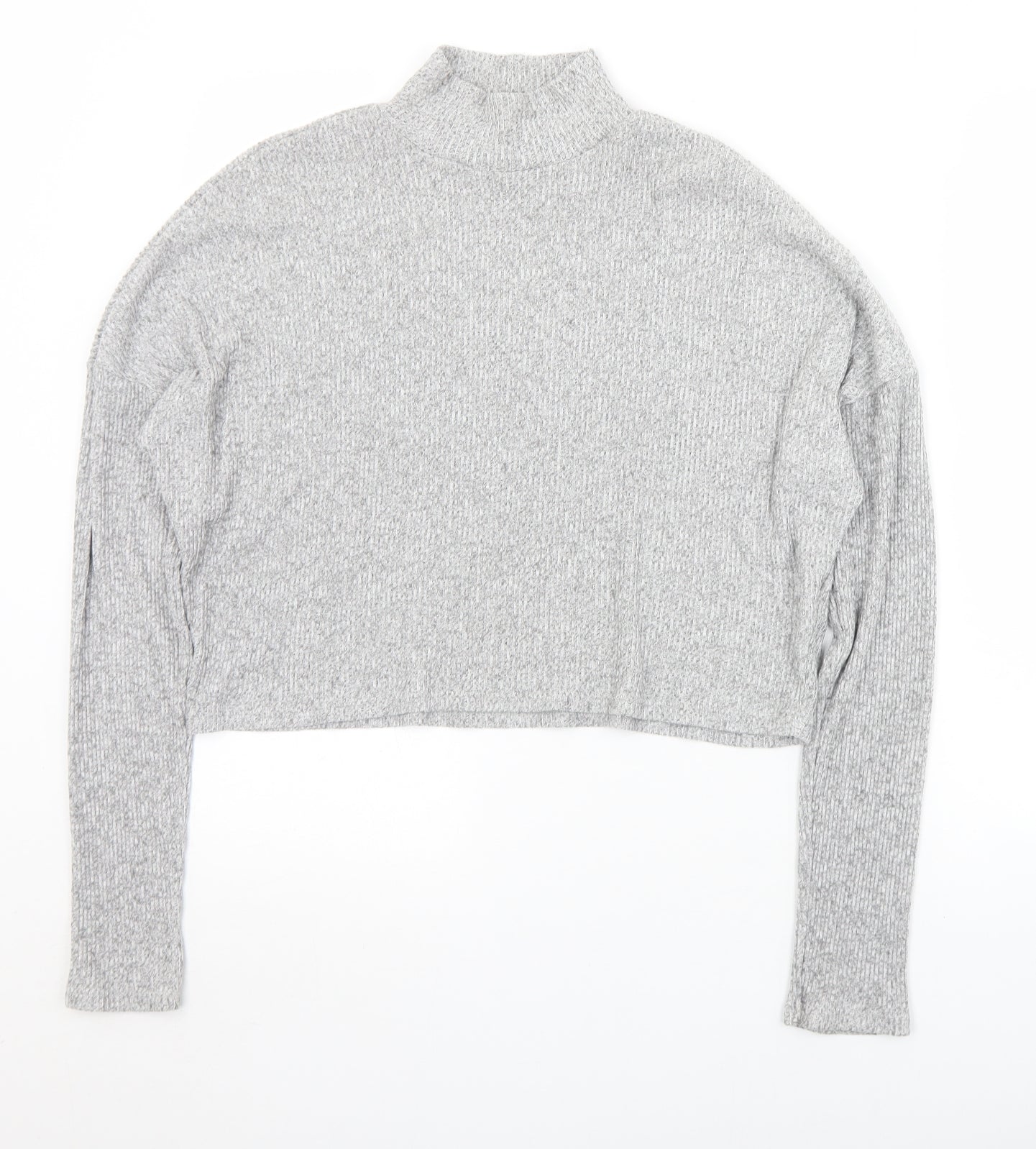 Topshop Womens Grey Mock Neck  Viscose Pullover Jumper Size 10   - Cropped