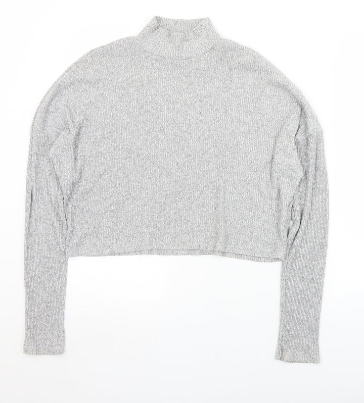 Topshop Womens Grey Mock Neck  Viscose Pullover Jumper Size 10   - Cropped
