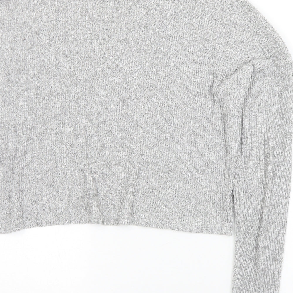 Topshop Womens Grey Mock Neck  Viscose Pullover Jumper Size 10   - Cropped