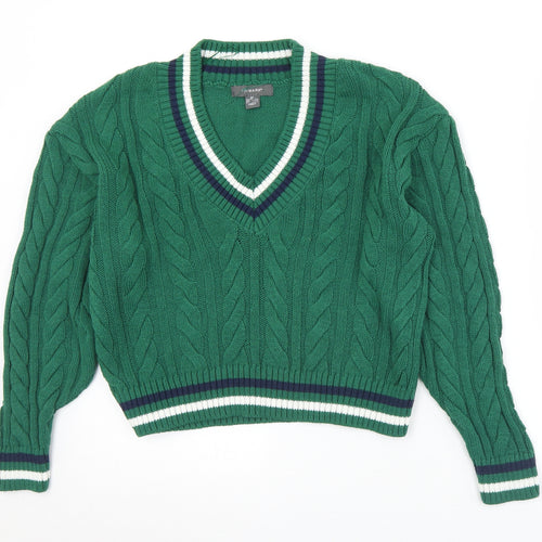 Primark Womens Green V-Neck Striped Acrylic Pullover Jumper Size 6   - 6/8