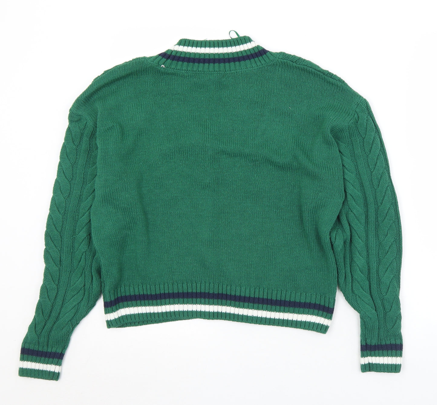 Primark Womens Green V-Neck Striped Acrylic Pullover Jumper Size 6   - 6/8