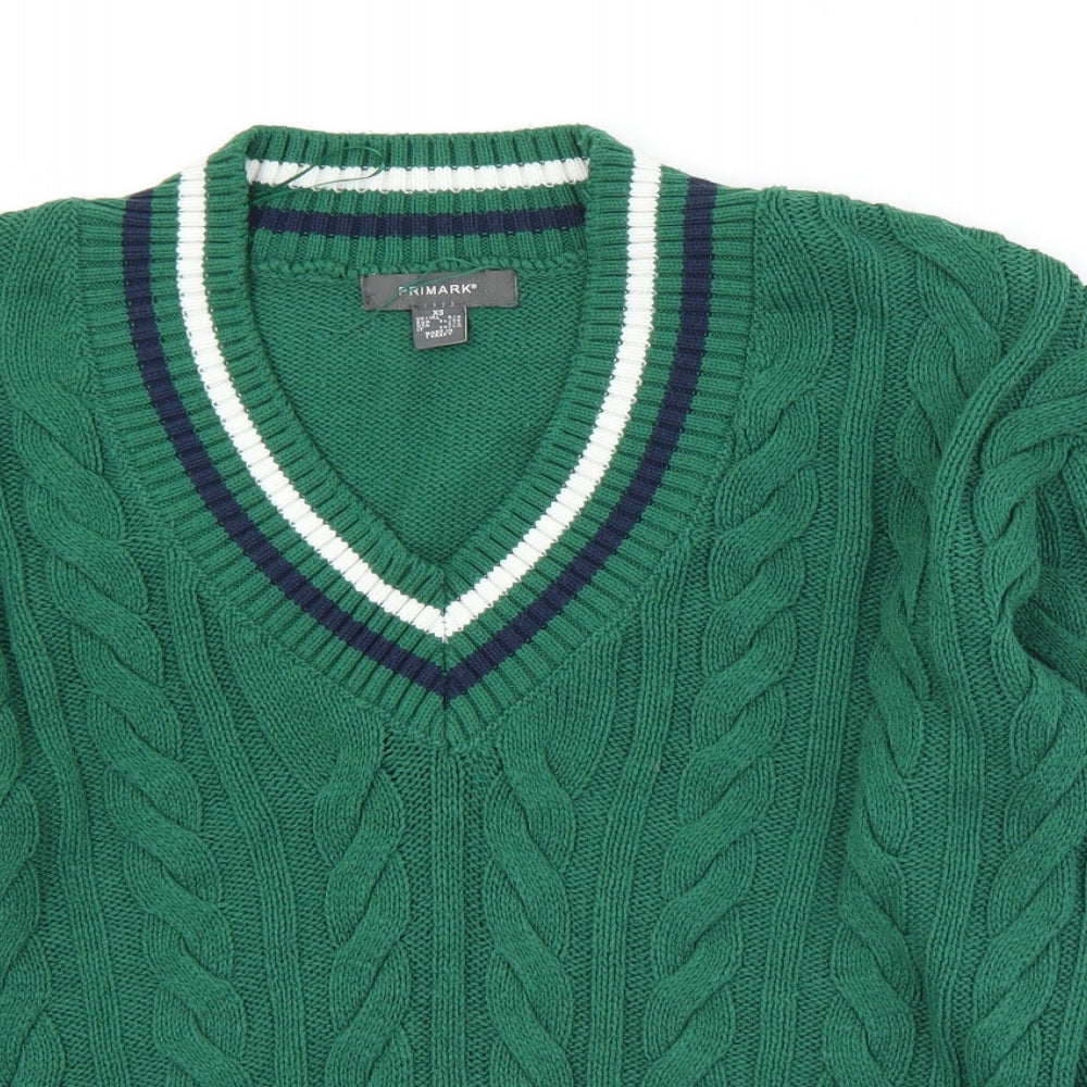 Primark Womens Green V-Neck Striped Acrylic Pullover Jumper Size 6   - 6/8