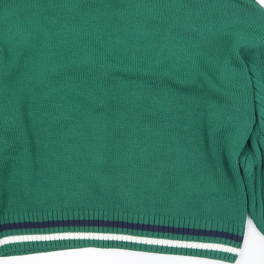 Primark Womens Green V-Neck Striped Acrylic Pullover Jumper Size 6   - 6/8
