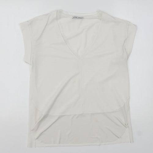 Zara Womens White  Polyester Basic Blouse Size S V-Neck