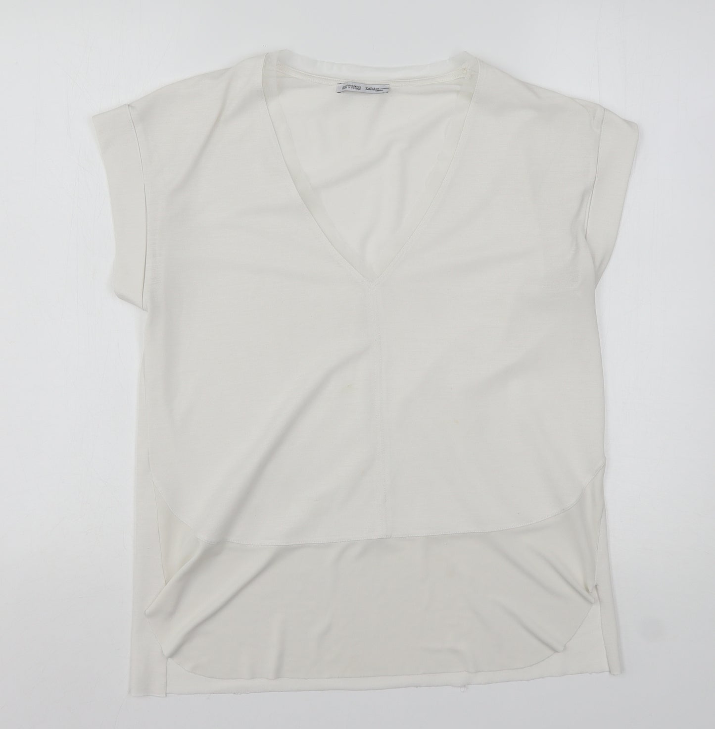 Zara Womens White  Polyester Basic Blouse Size S V-Neck