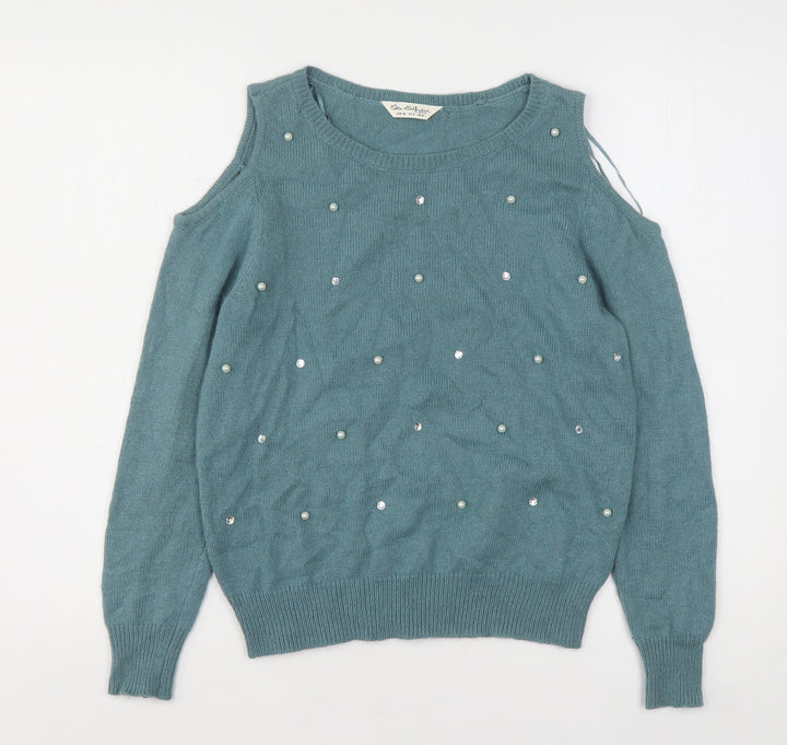 Miss Selfridge Womens Green Round Neck  Viscose Pullover Jumper Size 8