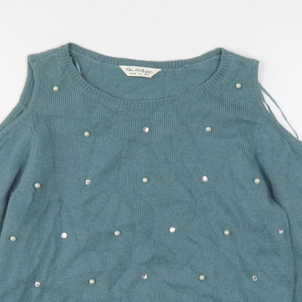 Miss Selfridge Womens Green Round Neck  Viscose Pullover Jumper Size 8