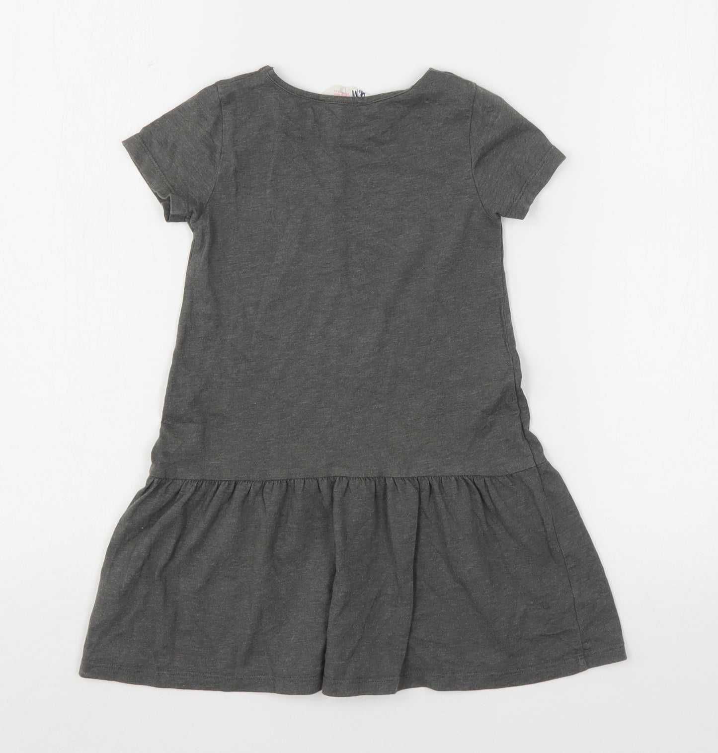 H&M Girls Grey  Cotton T-Shirt Dress  Size 3-4 Years  Round Neck  - Cat