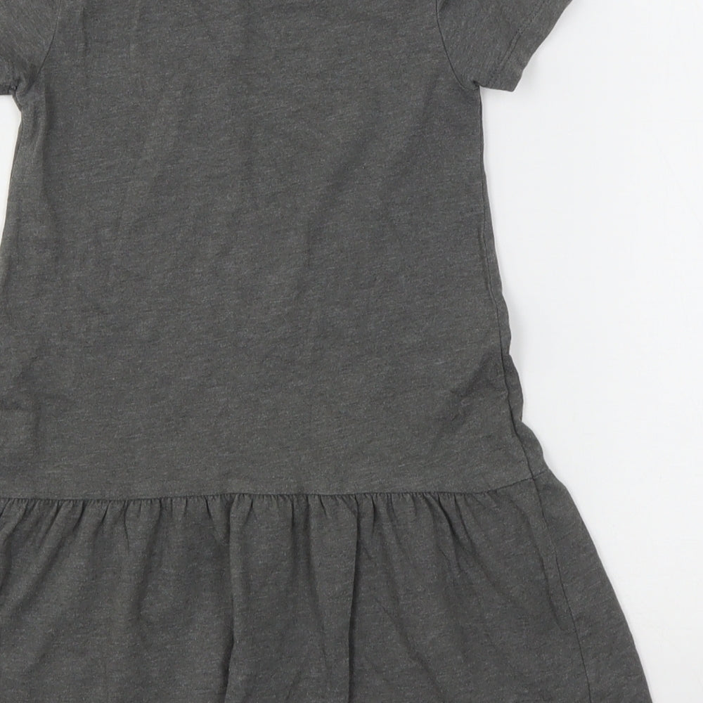 H&M Girls Grey  Cotton T-Shirt Dress  Size 3-4 Years  Round Neck  - Cat
