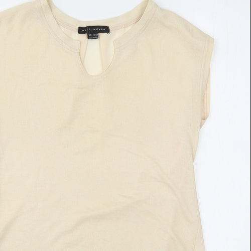 Gate  Womens Beige  Polyester Basic Blouse Size M V-Neck