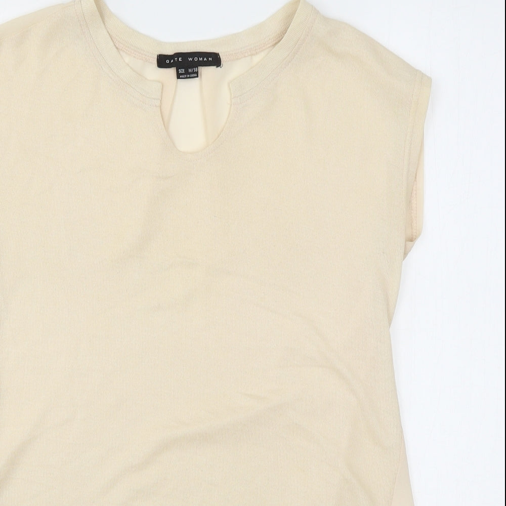 Gate  Womens Beige  Polyester Basic Blouse Size M V-Neck