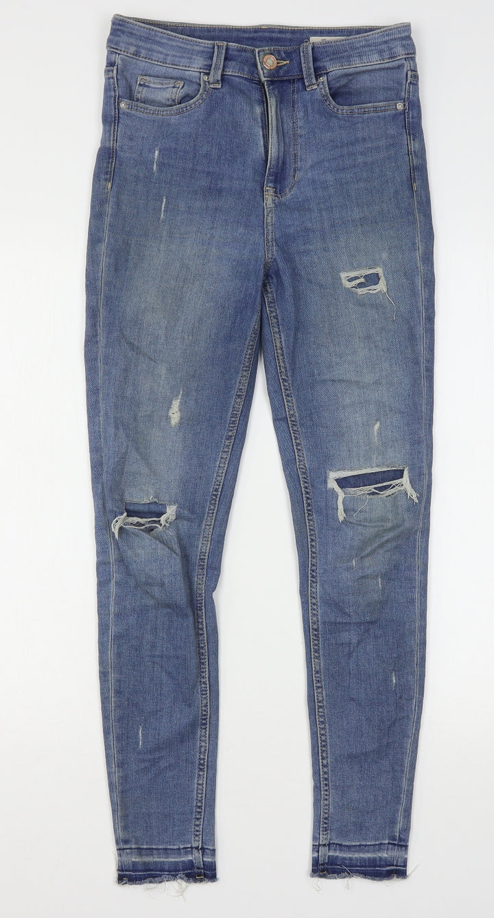 Marks and Spencer Womens Blue  Cotton Skinny Jeans Size 8 L28 in Regular