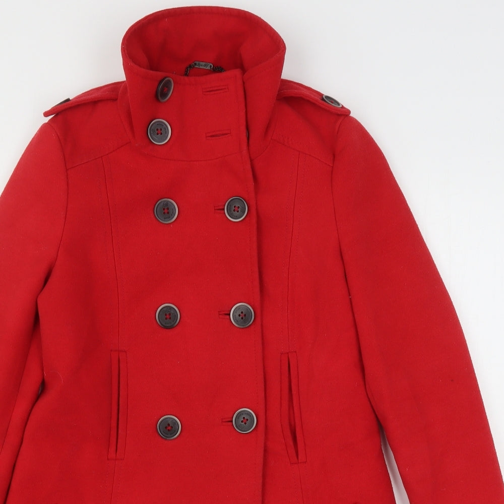 Zara Womens Red   Overcoat Coat Size S  Button