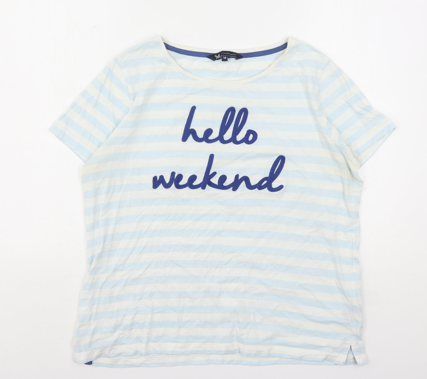 Crew Clothing  Womens Multicoloured Striped Cotton Basic T-Shirt Size 14 Round Neck