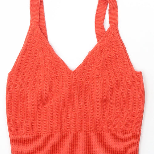 New Look Womens Orange V-Neck  Cotton Pullover Jumper Size 8
