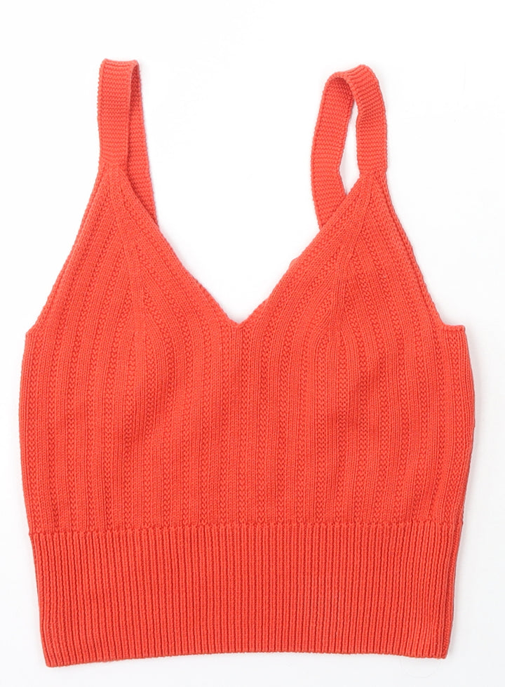 New Look Womens Orange V-Neck Cotton Pullover Jumper Size 8