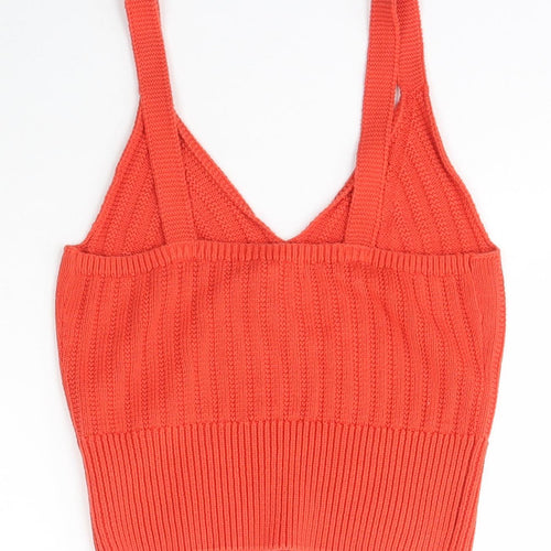 New Look Womens Orange V-Neck  Cotton Pullover Jumper Size 8
