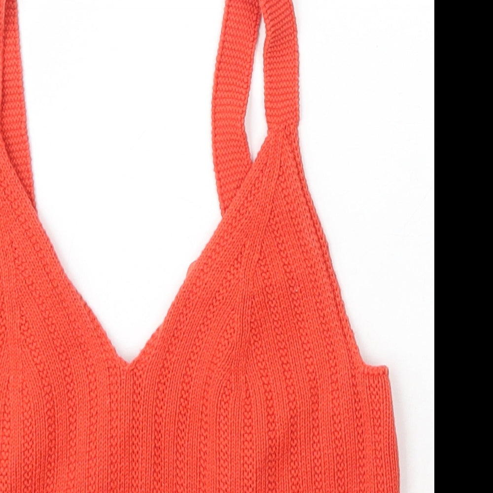 New Look Womens Orange V-Neck  Cotton Pullover Jumper Size 8
