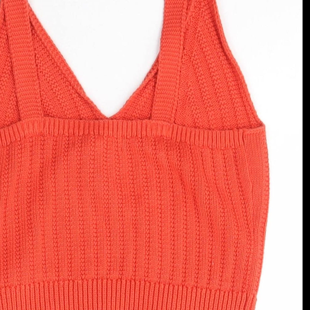New Look Womens Orange V-Neck  Cotton Pullover Jumper Size 8