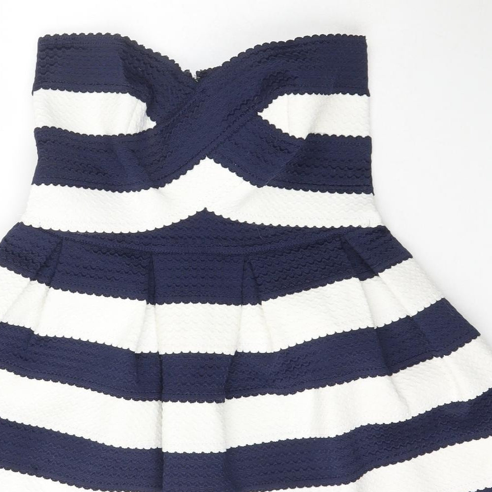 Lustre Womens Multicoloured Striped Polyester Skater Dress  Size S  Sweetheart Zip
