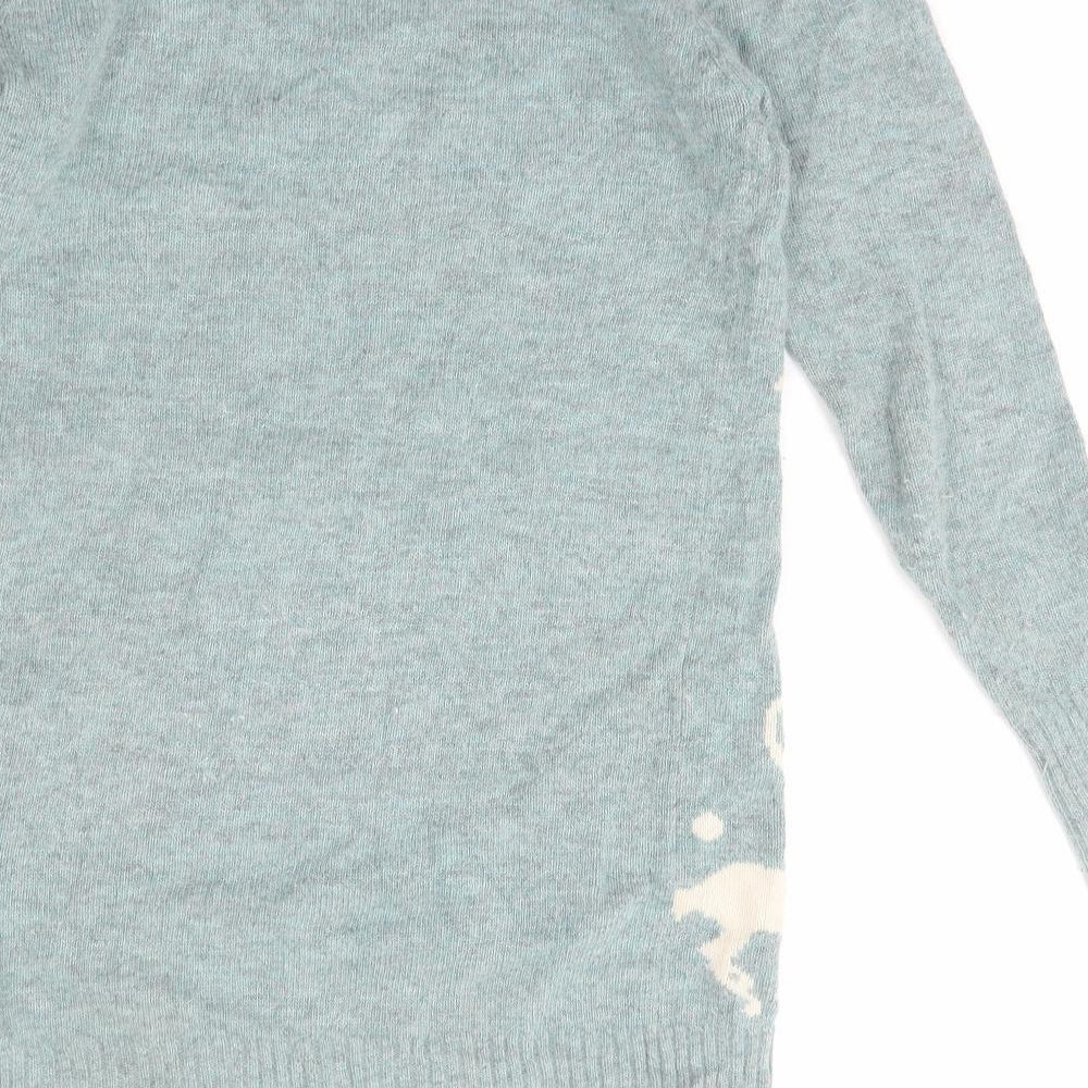 Yumi Womens Blue Boat Neck  Wool Pullover Jumper Size S