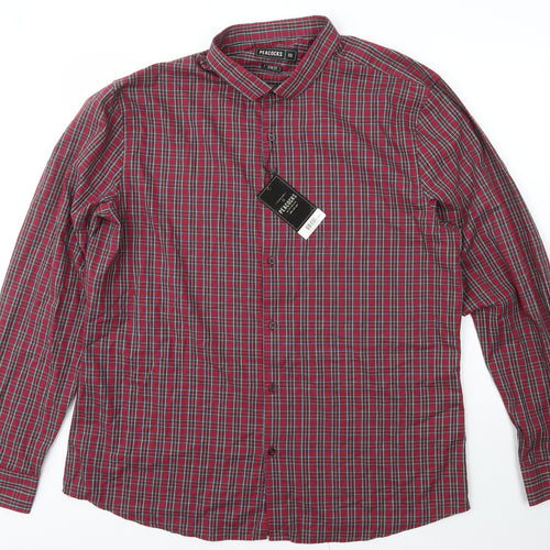 Peacocks Mens Red Check Cotton  Button-Up Size 2XL Collared Button
