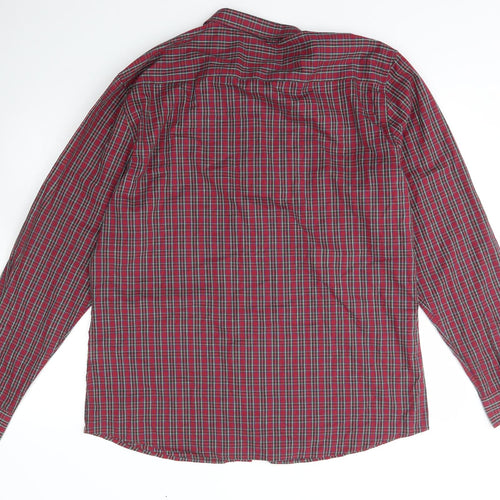 Peacocks Mens Red Check Cotton  Button-Up Size 2XL Collared Button