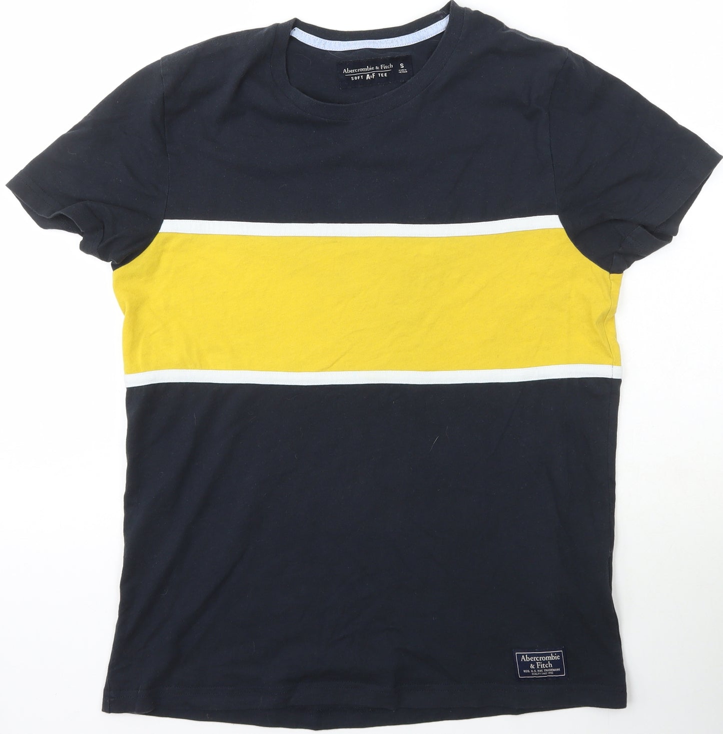 Abercrombie & Fitch Mens Black Striped Cotton  T-Shirt Size S Crew Neck