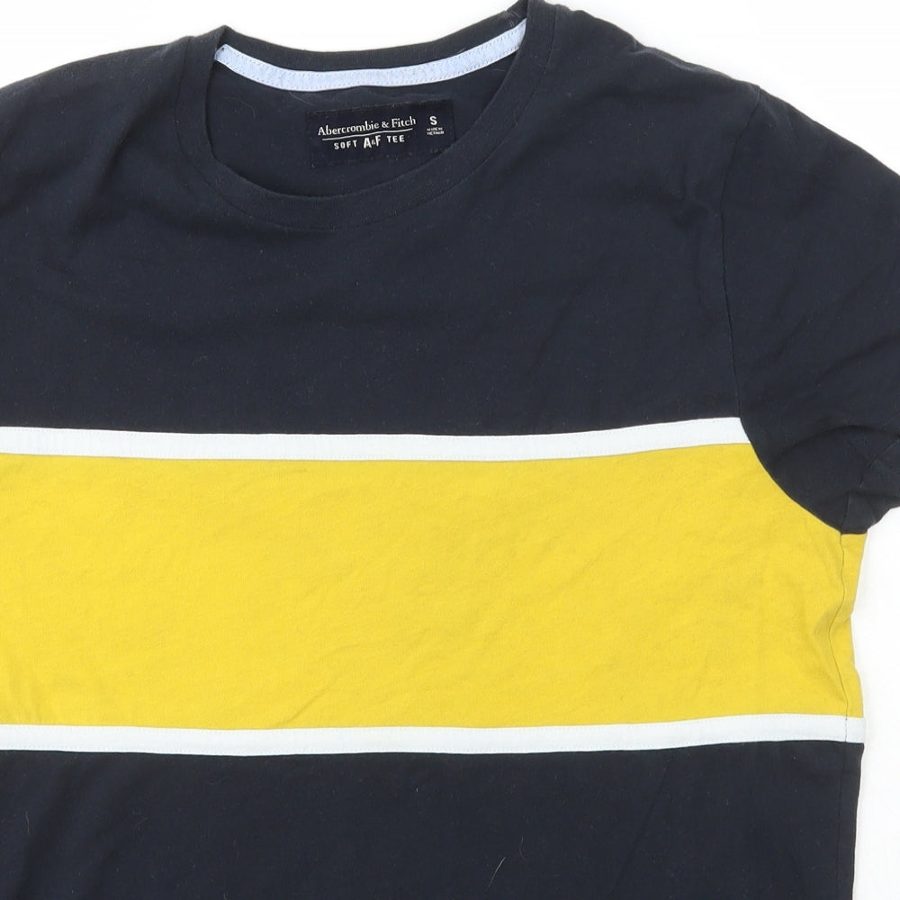 Abercrombie & Fitch Mens Black Striped Cotton  T-Shirt Size S Crew Neck