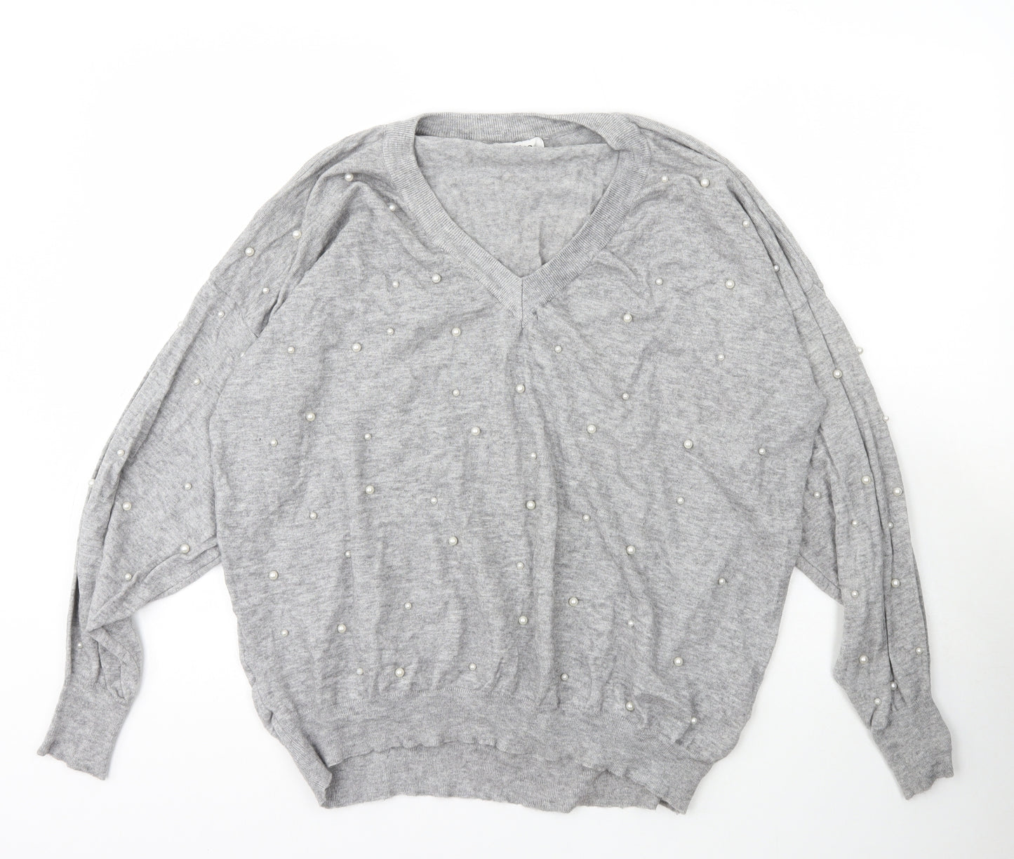 Jubylee Womens Grey V-Neck  Viscose Pullover Jumper Size M