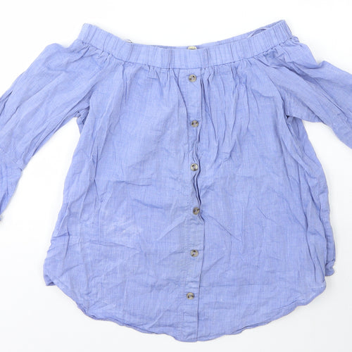 Miss Selfridge Womens Blue  Cotton Basic T-Shirt Size 4 Off the Shoulder
