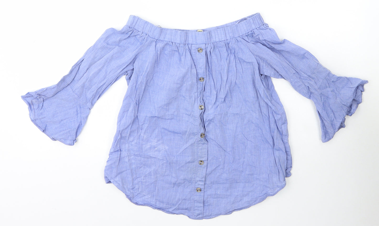 Miss Selfridge Womens Blue  Cotton Basic T-Shirt Size 4 Off the Shoulder