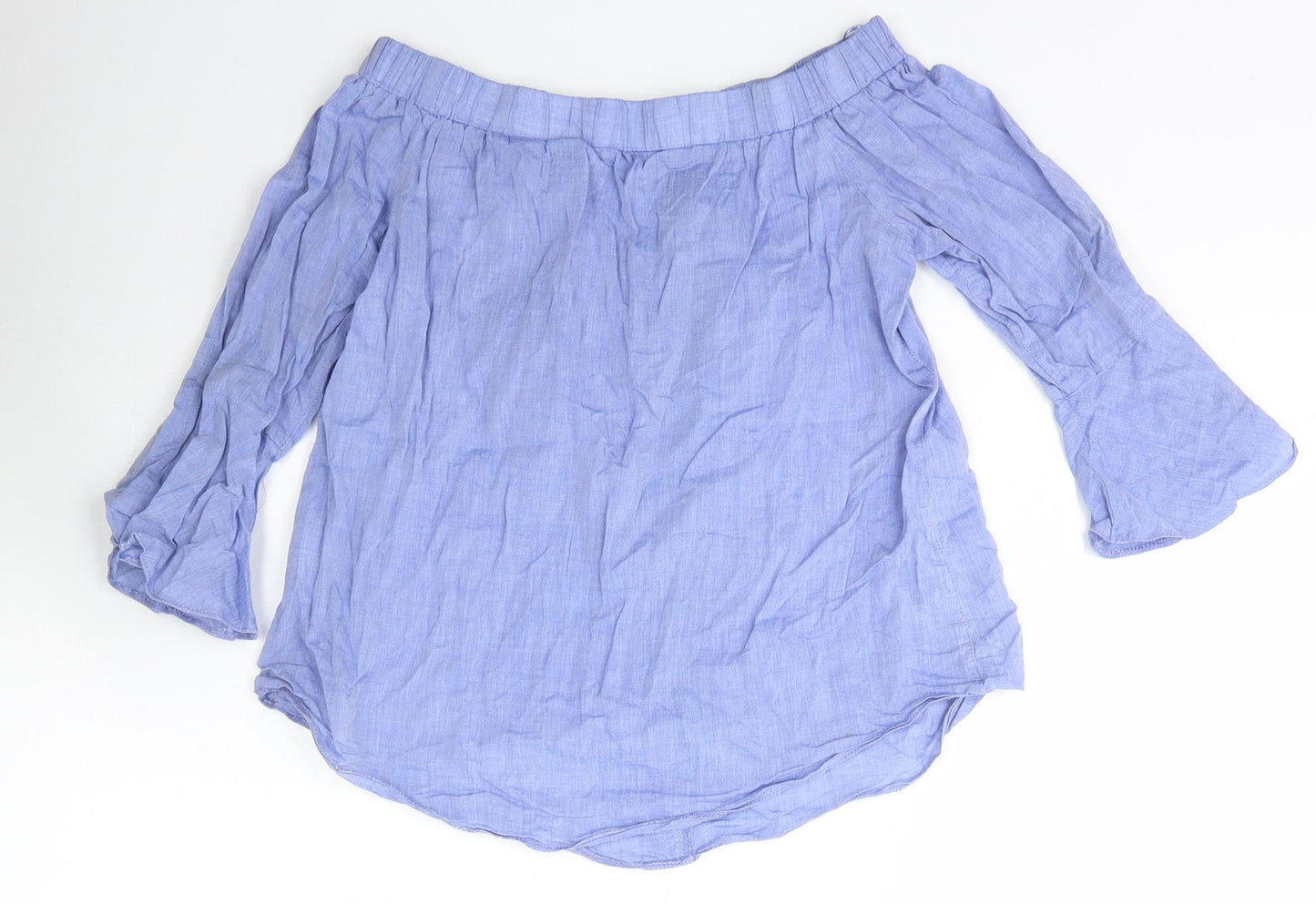 Miss Selfridge Womens Blue  Cotton Basic T-Shirt Size 4 Off the Shoulder