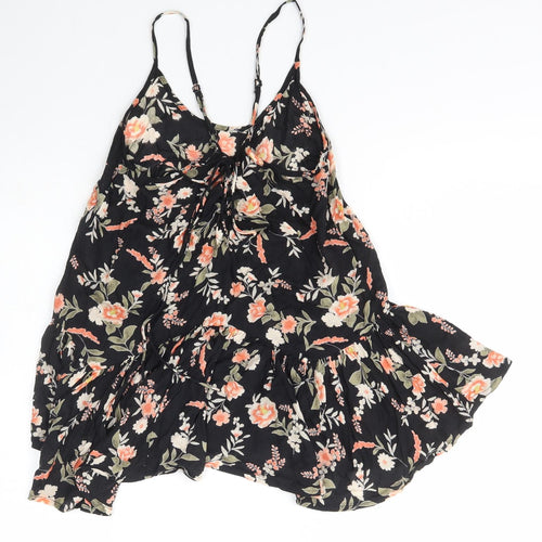 Miss Selfridge Womens Black Floral Viscose Basic T-Shirt Size 8 Scoop Neck
