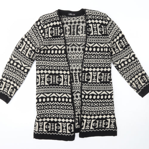 She's itt Womens Black Scoop Neck Geometric Cotton Cardigan Jumper Size S
