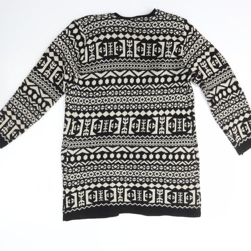 She's itt Womens Black Scoop Neck Geometric Cotton Cardigan Jumper Size S