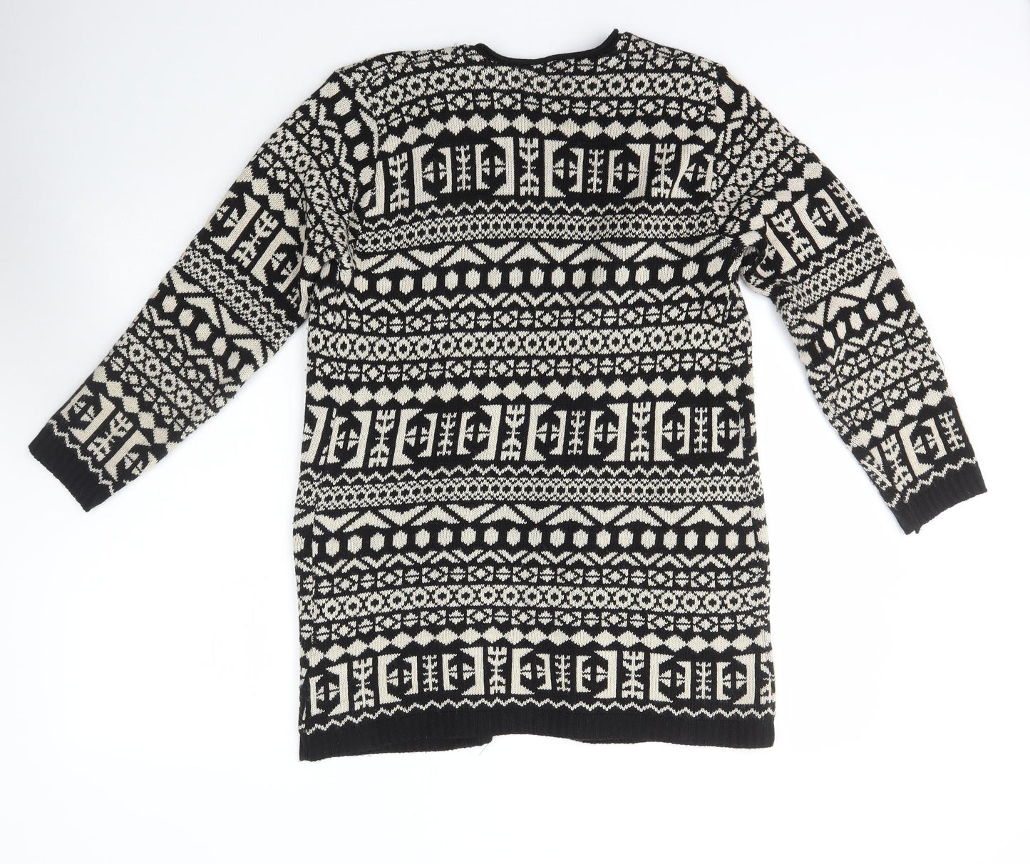 She's itt Womens Black Scoop Neck Geometric Cotton Cardigan Jumper Size S